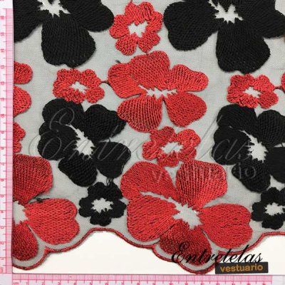 Imagen Encaje flores rojas y negras