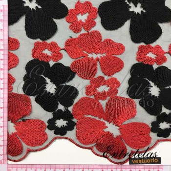 Encaje flores rojas y negras
